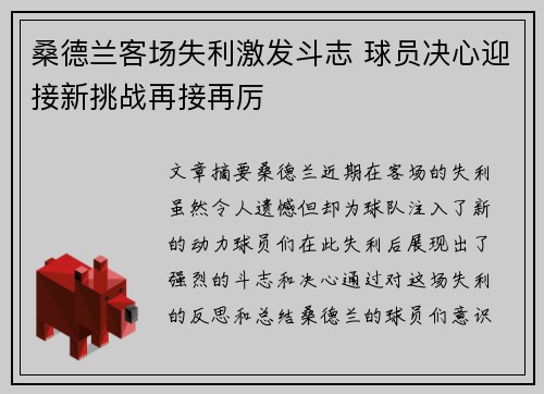 桑德兰客场失利激发斗志 球员决心迎接新挑战再接再厉